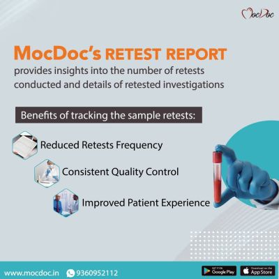 Certain situations may require a sample to be retested in a lab, and each retest can result in increased testing time, potentially causing longer TAT and patient dissatisfaction. MocDoc LIMS has a Retest Report that helps in analyzing these retests, which guides in avoiding this in the future by improving the test accuracy. Learn More: https://mocdoc.in/util/lab-management-system